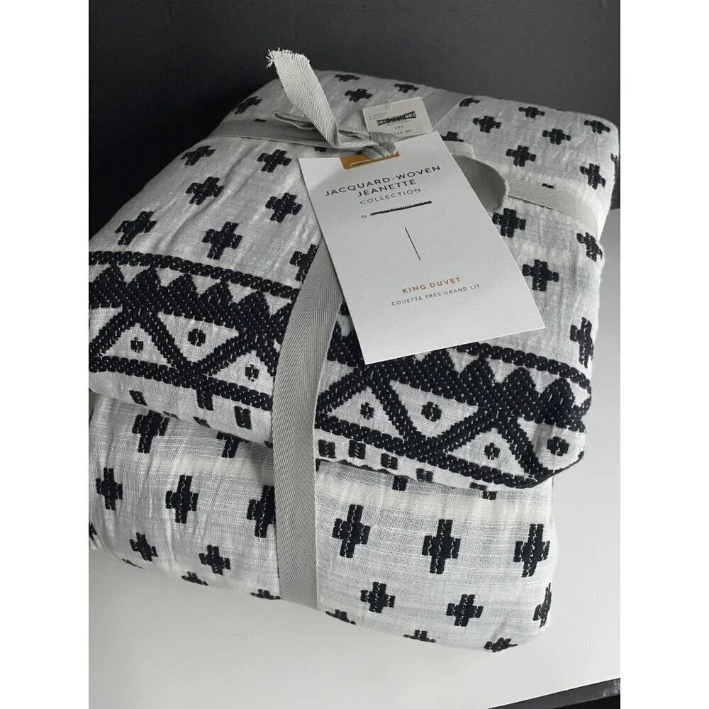 Anthropologie Jacquard Woven Jeanette King Duvet Cover Black & White